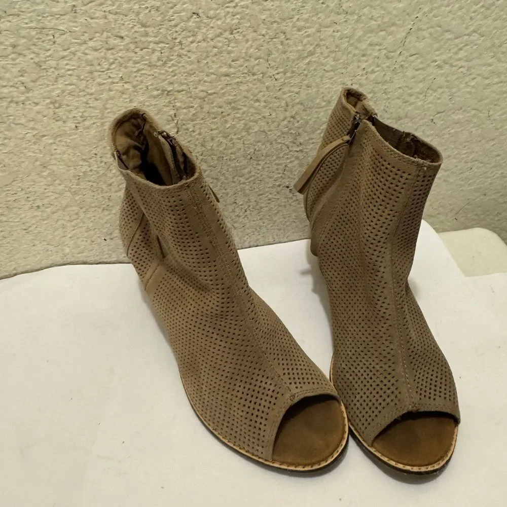 Toms Tan Perforated Peep-Toe Ankle Booties